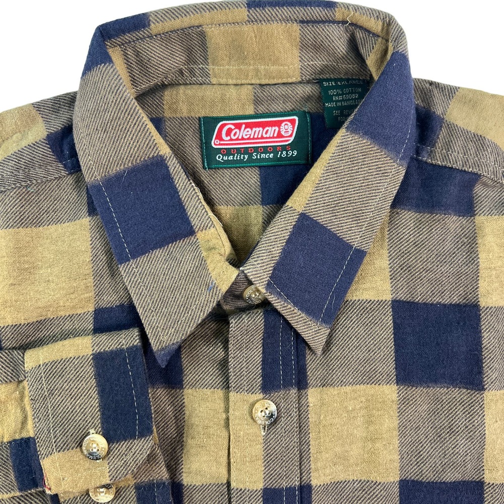 New Coleman Flannel‎ Long Sleeve Palid Shirt Brown Black XL
